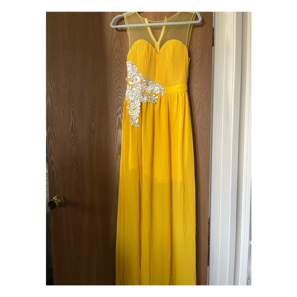 Yellow Maxi Dress with White Embellishment